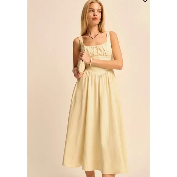 knee length dresses for ladies Butter Yellow Linen Maxi Dress with Cute Bow Back main image 0
